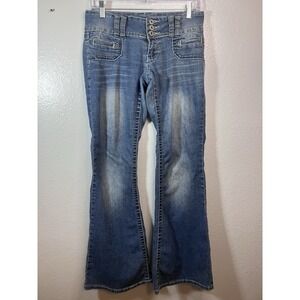 VTG Y2K Angel Wing Flare Jeans Low Rise Triple Button 2000s Jersey Shore Core